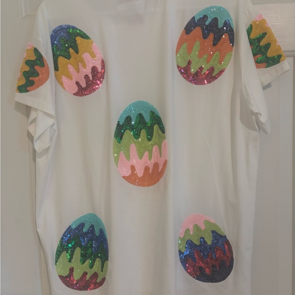 Queen of sparkles Egg Easter white tee NWT Size Large L - Picture 3 of 5